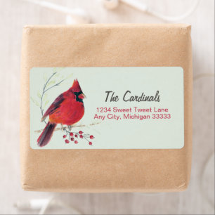Cardinal Watercolor Art Return Adresse Label