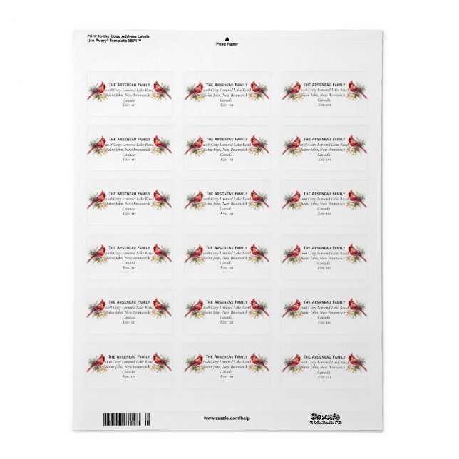 Cardinal Watercolor Personalize Label (Full Sheet)