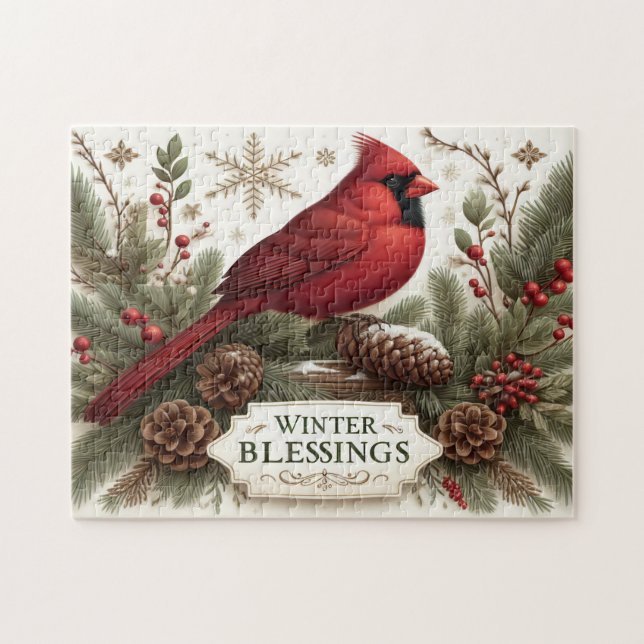 Cardinal Winter Blessings Jigsaw Puzzle (Horizontal)