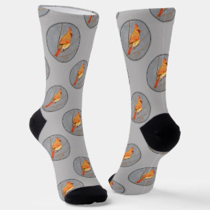 Cardinal Winter Branch Painting Original Bird Art Socks