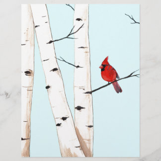 Cardinal with Birch Trees