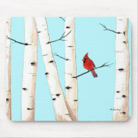 Cardinal with Birch Trees