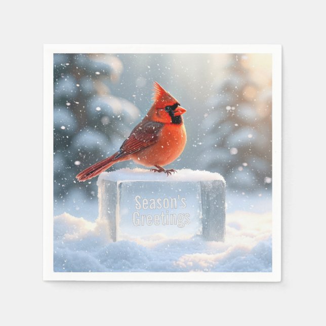 Cardinal With Season's Greetings On Ice Napkin (Front)