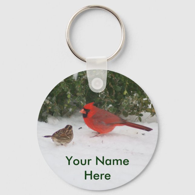 Cardinal with Sparrow Keychain (Front)