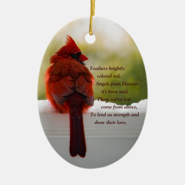 Cardinal with Visitor From Heaven poem Ceramic Ornament (Front)