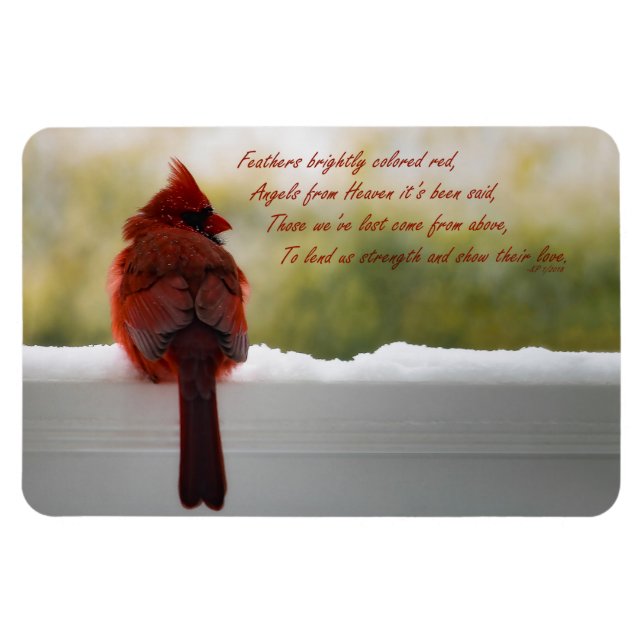 Cardinal with Visitor From Heaven poem Magnet (Horizontal)