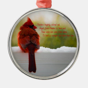Cardinal with Visitor From Heaven poem Metal Ornament