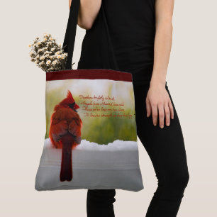 Cardinal with Visitor From Heaven poem Tote Bag