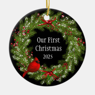 Cardinal Wreath    Ceramic Ornament