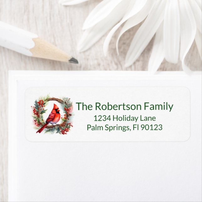 Cardinal Wreath Green Return Address (Insitu)