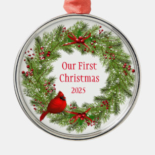 Cardinal Wreath Metal Ornament