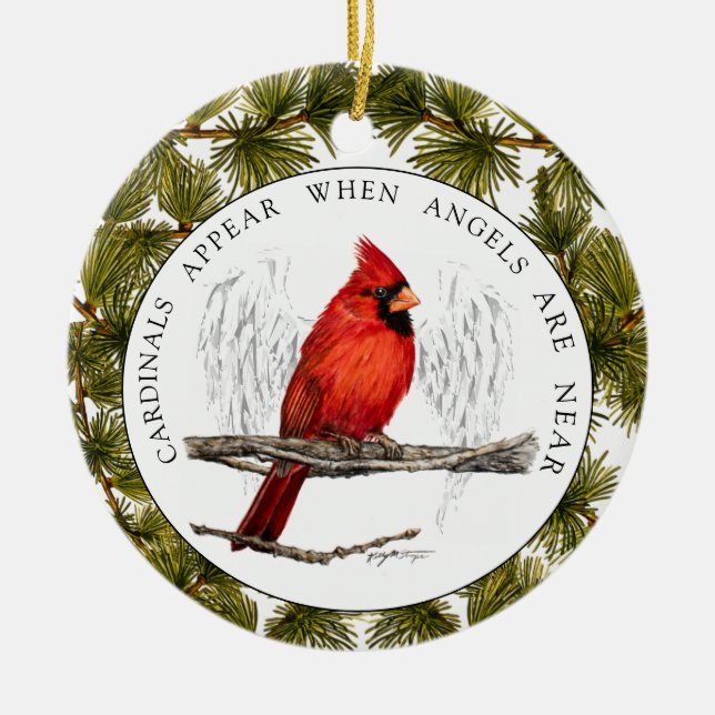 Cardinals And Angels Custom Photo Memorial Ceramic Ornament (Front)