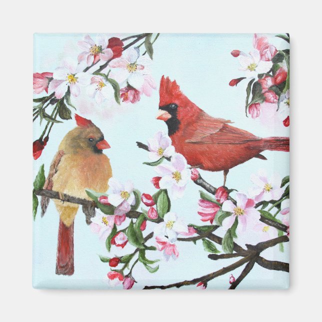 Cardinals and Apple Blossoms Magnet (Front)