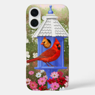 Cardinals and Blue Birdhouse iPhone 16 Case