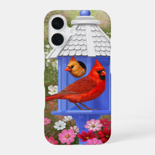 Cardinals and Blue Birdhouse iPhone 16 Case