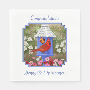Cardinals and Blue Birdhouse Napkin