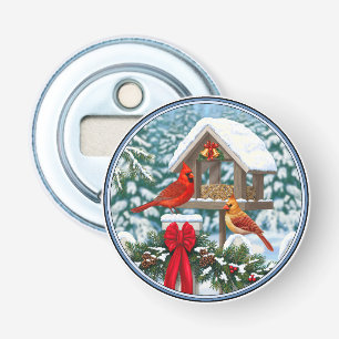 Cardinals and Christmas Bird Feeder Bottle Opener