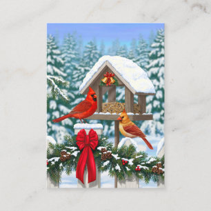 Cardinals and Christmas Bird Feeder Business Card
