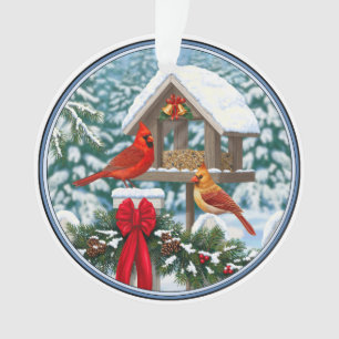 Cardinals and Christmas Bird Feeder Ornament