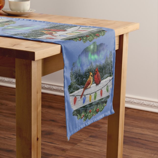 Cardinals and Christmas Lights Winter Snow Medium Table Runner (In Situ)