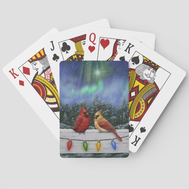 Cardinals and Christmas Lights Winter Snow Playing Cards (Back)