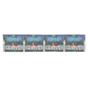 Cardinals and Christmas Lights Winter Snow Short Table Runner