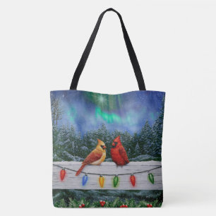 Cardinals and Christmas Lights Winter Snow Tote Bag