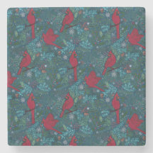 Cardinals and conifers, winter holiday pattern 