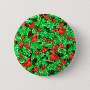 Cardinals and holly berry 2 inch round button