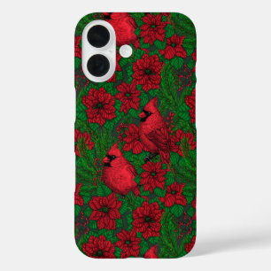 Cardinals and poinsettia for Christmas iPhone 16 Case