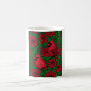 Cardinals and poinsettia for Christmas Coffee Mug