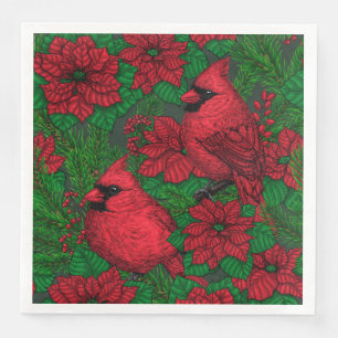 Cardinals and poinsettia for Christmas Napkin