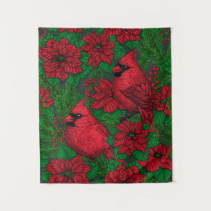 Cardinals and poinsettia for Christmas Tapestry