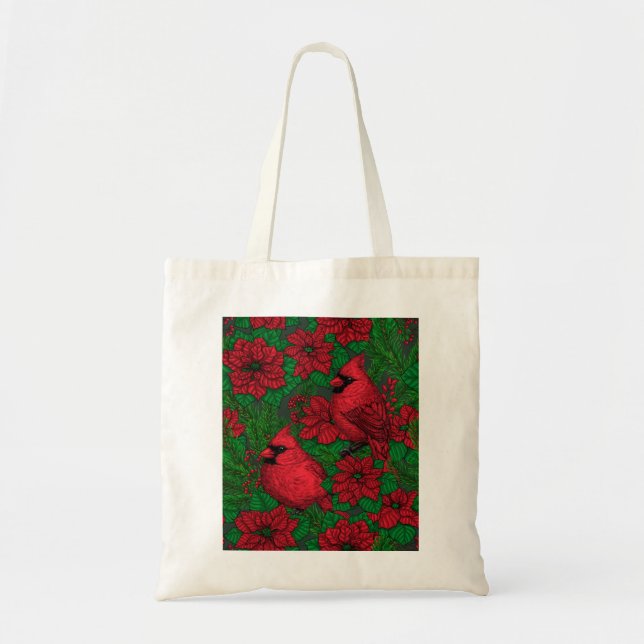 Cardinals and poinsettia for Christmas Tote Bag (Front)