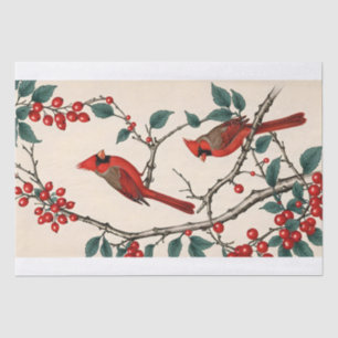 Cardinals and Red Berries Decoupage Tissue Paper