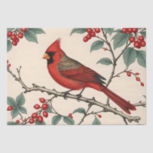 Cardinals and Red Berries Decoupage Tissue Paper