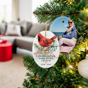 Cardinals Appear Holiday Greenery Photo Ceramic Ornament