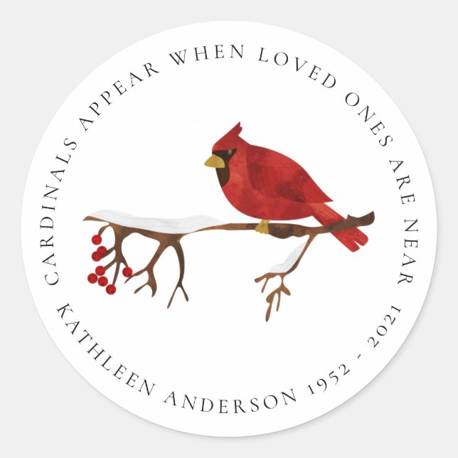 Cardinals Appear Remembrance Classic Round Sticker (Front)
