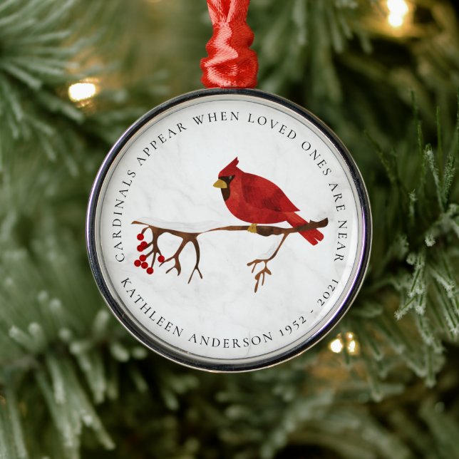 Cardinals Appear Remembrance Metal Ornament (Tree)