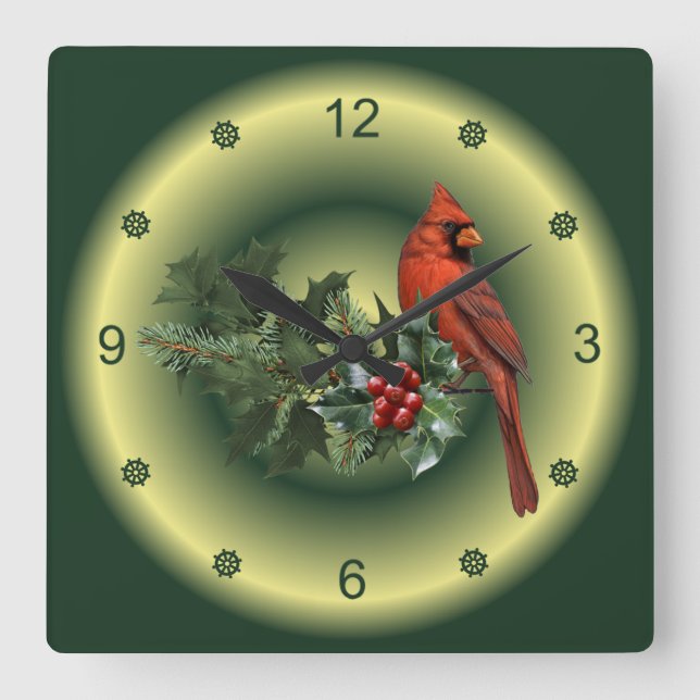 Cardinals Appear When Angels Are Near ~ Christmas~ Square Wall Clock (Front)