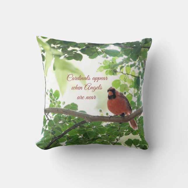 Cardinals appear when angels are near (red back) throw pillow (Front)
