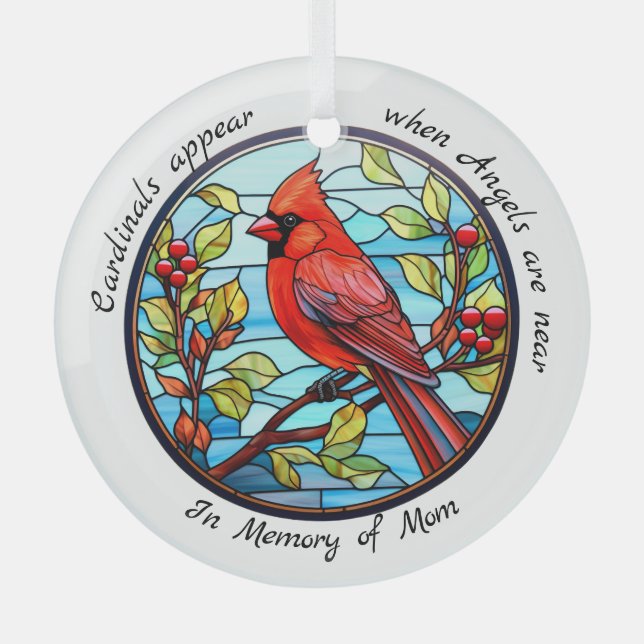 Cardinals Appear When Angels Near Grieve Christmas Glass Ornament (Front)