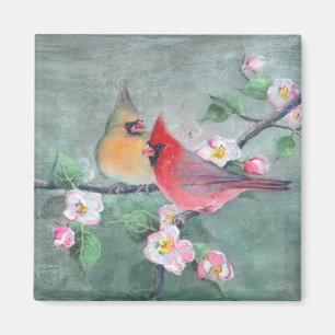 CARDINALS & APPLE BLOSSOMS by SHARON SHARPE Magnet
