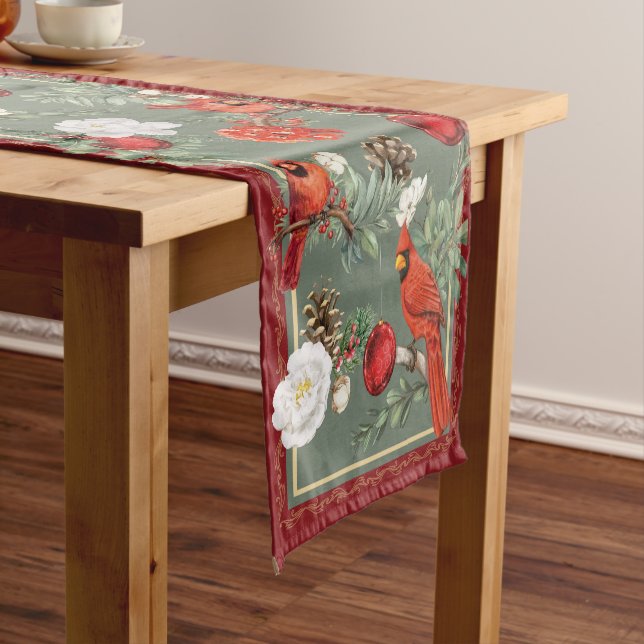 CARDINALS AT CHRISTMAS SHORT TABLE RUNNER (In Situ)