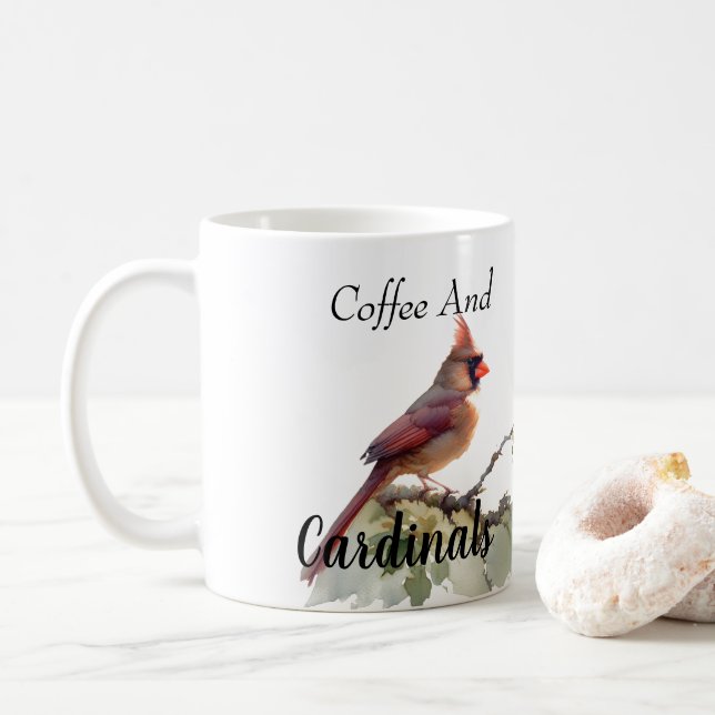 Cardinals Bird Watching Personalize Coffee Mug (With Donut)