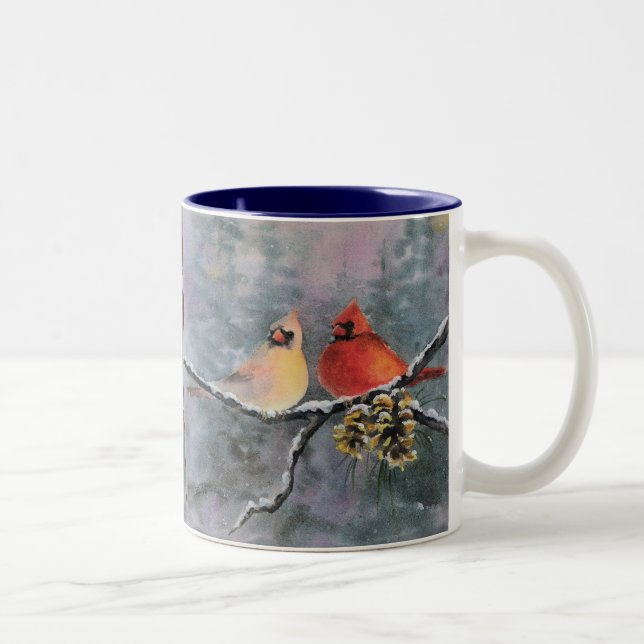 CARDINALS by SHARON SHARPE Two-Tone Coffee Mug (Right)