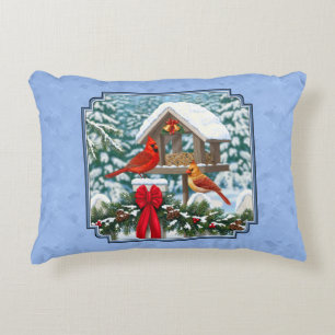 Cardinals Christmas Feast Blue Decorative Pillow