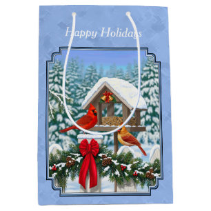 Cardinals Christmas Feast Blue Medium Gift Bag