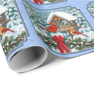 Cardinals Christmas Feast Blue Wrapping Paper