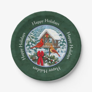 Cardinals Christmas Feast Green Paper Plate